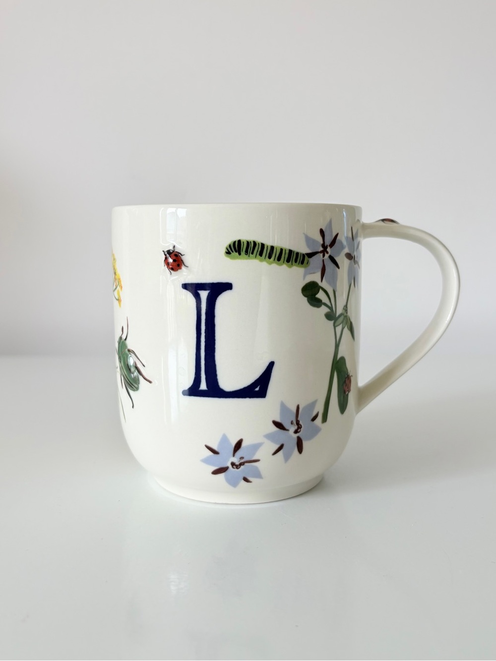Anthropologie “L” Monarch Monogram Mug AnthroHome Ladybug Caterpillar Butterfly